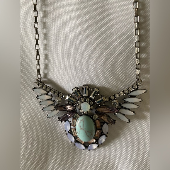 Rhinestone and FauxTurquoise “Winged” Necklace Statement Necklace Lovely Vintage - Picture 5 of 6